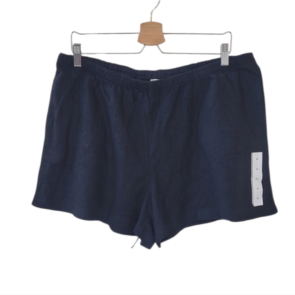 New A NEW DAY Black Linen Blend Pull On Shorts Size XL